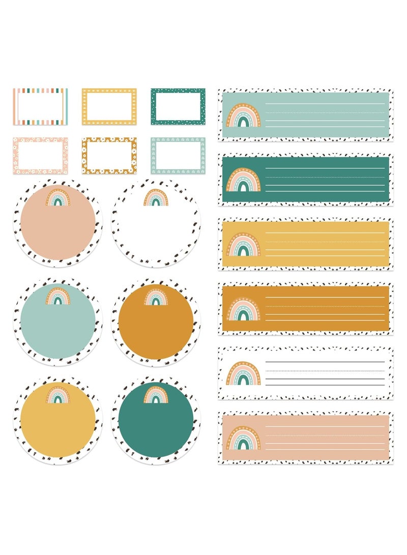 72 قطعة من بطاقات الأسماء بألوان قوس قزح من بوهو، 18 نمطًا، ملصقات ذاتية اللصق، ملصقات أسماء مزخرفة متعددة الأغراض للمدرسة والفصول الدراسية والمكاتب والطلاب ولوازم التدريس