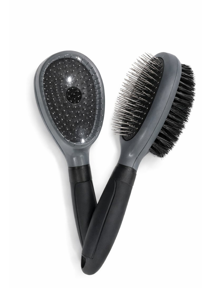 Nunbell Professional Double-Sided Hair Brush, Dual Function Detangling and Styling, Gray and Black Ergonomic Handle, Oval Design.