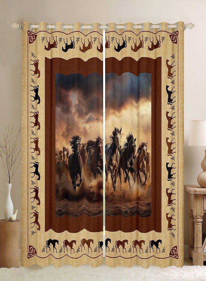 Feelyou ستائر Feelyou Horse لغرفة المعيشة (لوحتان، 38 × 54 بوصة) ستائر تعتيم بنسبة 30%-50% بتصميم حصان يركض، مناسبة للأولاد، ديكور غربي، ستائر حيوانات لطيفة لتعتيم النوافذ، ستائر بنية اللون بتصميم رعاة البقر الريفيين. - Image 1
