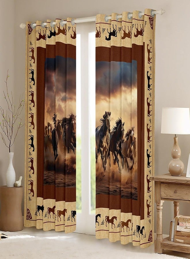 Feelyou ستائر Feelyou Horse لغرفة المعيشة (لوحتان، 38 × 54 بوصة) ستائر تعتيم بنسبة 30%-50% بتصميم حصان يركض، مناسبة للأولاد، ديكور غربي، ستائر حيوانات لطيفة لتعتيم النوافذ، ستائر بنية اللون بتصميم رعاة البقر الريفيين. - Image 2