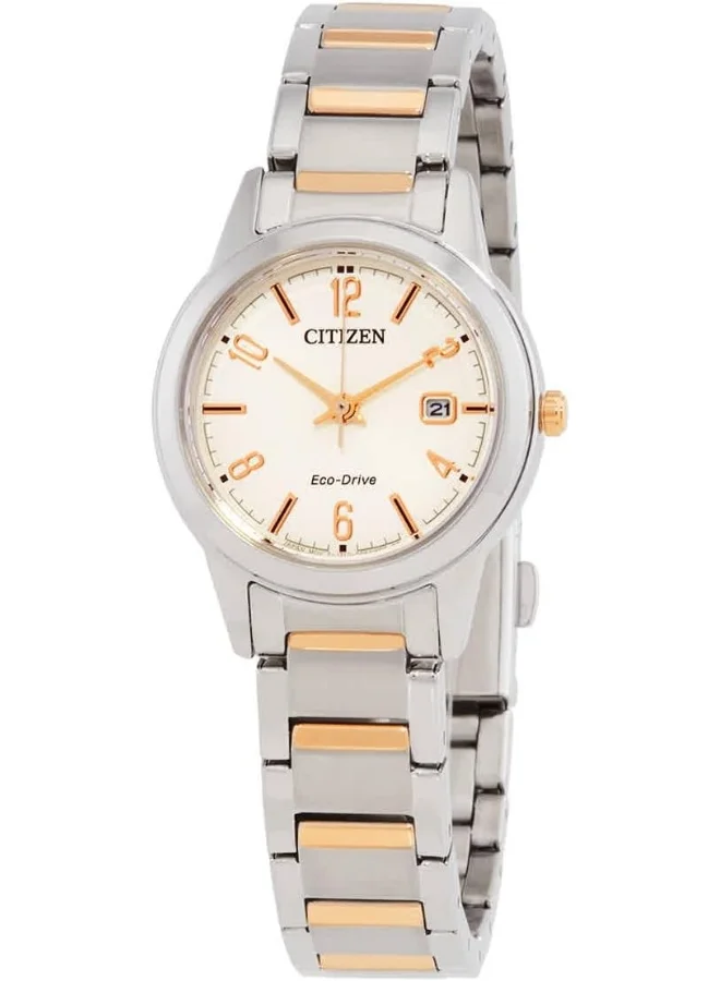 سيتيزن ساعة سيتيزن نسائية بقرص نحاسي بلونين -