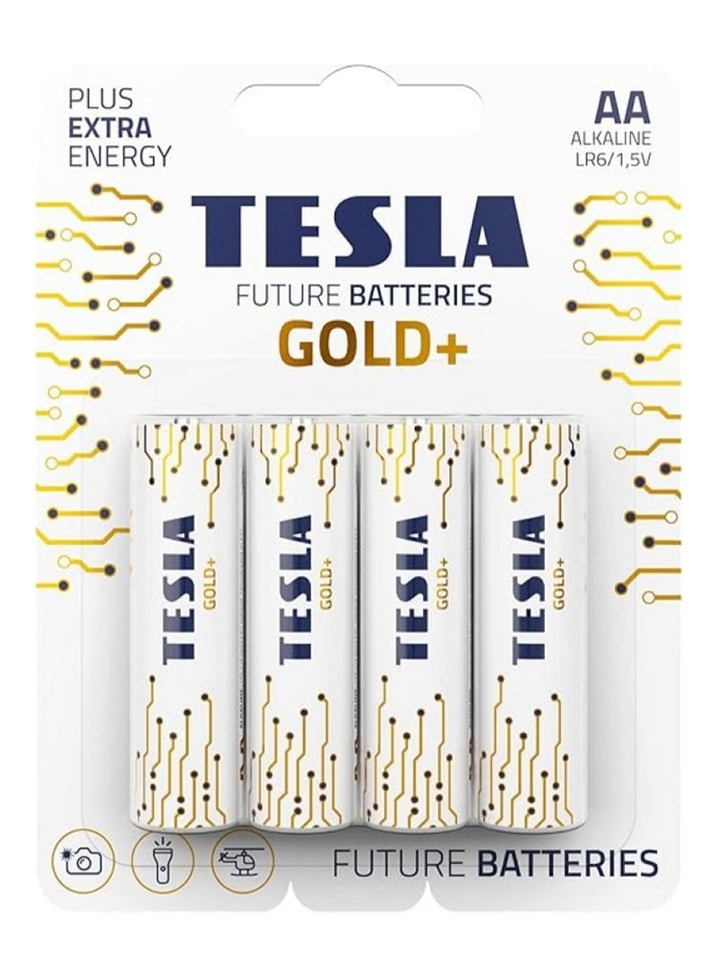 Tesla AA Alkaline Batteries Gold+ 4 Pcs Pack - Image 1