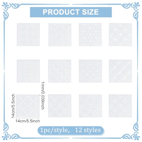 FREEBLOSS 12Pcs Sashiko Stencils Sashiko Embroidery PET Template Drawing Line Template for Hand Quilting Sashiko Patterns Templates Embroidery Stencils 5.5 * 5.5'' - Image 3