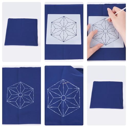 FREEBLOSS 12Pcs Sashiko Stencils Sashiko Embroidery PET Template Drawing Line Template for Hand Quilting Sashiko Patterns Templates Embroidery Stencils 5.5 * 5.5'' - Image 4