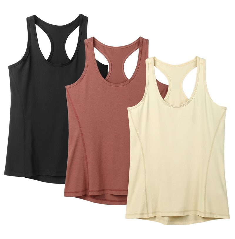 icyzone Workout Tank Tops for Women - Racerback Athletic Yoga Tops, Running Exercise Gym Shirts(Pack of 3)(Black/Cream White/Brick, S) - Image 1