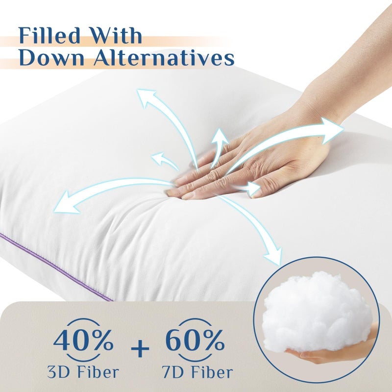 JOLLYVOGUE Pillows Queen Size Set of 2, Medium Supportive Bed Pillows with Super Soft Down Alternative Fill, Luxury Fluffy Hotel Quality for Side, Back, and Stomach Sleepers - Image 3