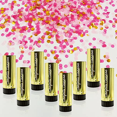 LEFUBABY 8 PCS Confetti Poppers Cannons for Gender Reveal Wedding Birthday Graduation Baby Shower Anniversary Christmas New Year's Kids Fun Party Supplies Decorations and Favors (Pink + Gold) - Image 1