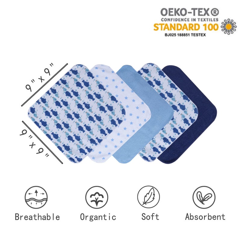 Viviland Baby Towels and Washcloths, Soft Absorbent Baby Boy Bath Towel Set, Whale Hooded Towels with 5 Infant Washclothsï¼Œ(6 Pieces) - Image 4