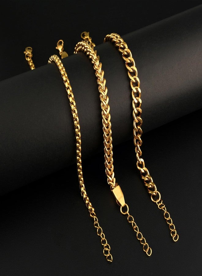 DAYANEY Mens Bracelet 9.0 Inches Gold Cuban,Box Franco Chain Set Waterproof Stainless Steel Men Jewelry, Adjustable Bracelets for Men Easter Basket Stuffers for Him, Dad or Son Pulseras Para Hombre - Image 3