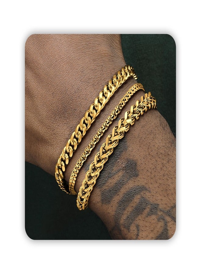 DAYANEY Mens Bracelet 9.0 Inches Gold Cuban,Box Franco Chain Set Waterproof Stainless Steel Men Jewelry, Adjustable Bracelets for Men Easter Basket Stuffers for Him, Dad or Son Pulseras Para Hombre - Image 1