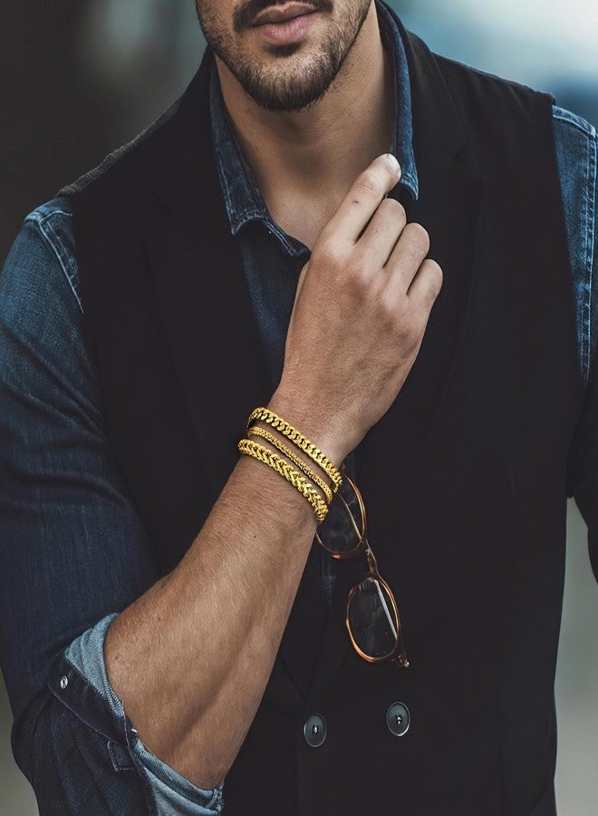 DAYANEY Mens Bracelet 9.0 Inches Gold Cuban,Box Franco Chain Set Waterproof Stainless Steel Men Jewelry, Adjustable Bracelets for Men Easter Basket Stuffers for Him, Dad or Son Pulseras Para Hombre - Image 2