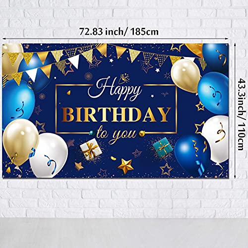 Sumind Happy Birthday Backdrop Banner for Men, Navy Blue and Gold Birthday Decorations, Photo Backdrop Background Party Favor Celebration Supplies, 72.8 x 43.3 Inch - Image 2