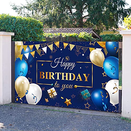 Sumind Happy Birthday Backdrop Banner for Men, Navy Blue and Gold Birthday Decorations, Photo Backdrop Background Party Favor Celebration Supplies, 72.8 x 43.3 Inch - Image 5