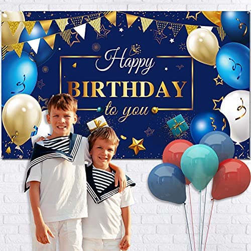 Sumind Happy Birthday Backdrop Banner for Men, Navy Blue and Gold Birthday Decorations, Photo Backdrop Background Party Favor Celebration Supplies, 72.8 x 43.3 Inch - Image 4