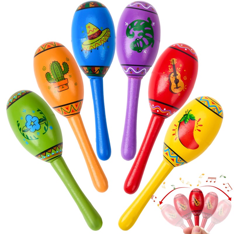 JOYIN Cinco De Mayo 6 PCS Mini Wooden Maracas for Kids Mexican Fiesta Party Favors and Noisemakers Cinco De Mayo Party Favors Musical Fun Birthday Parties Luau Party Taco Tuesday Event - Image 2