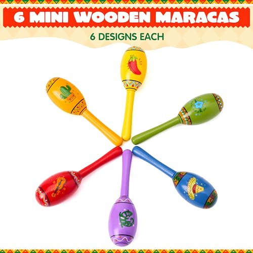 JOYIN Cinco De Mayo 6 PCS Mini Wooden Maracas for Kids Mexican Fiesta Party Favors and Noisemakers Cinco De Mayo Party Favors Musical Fun Birthday Parties Luau Party Taco Tuesday Event - Image 3