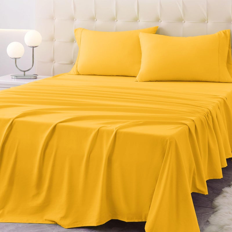 Homilay Full Size Bed Sheet Set - 4 Piece Soft Microfiber Sheets with Deep Pockets  Cooling Technology  and Wrinkle-Free Pillowcase. Hotel-Quality  Durable Bedding  Spectra Yellow - Image 1