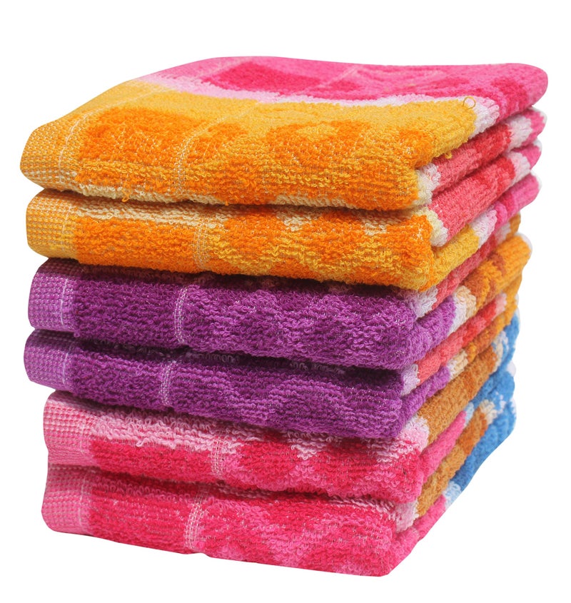 Mandhania SHT602 Cotton Daily Use Hand Towels (35 x 53 cm, Pack of 6, Multicolor) - Image 1
