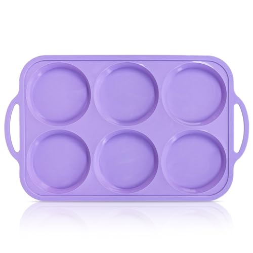 Vnray 4 Inch Jumbo Silicone Muffin Top Pan with Metal Frame, Non Stick Silicone Egg Mold for Oven, Large Whoopie Pie Baking Pan with Handle for English Breakfast Sandwich, Egg Bite, Bun Tart, Purple - Image 1