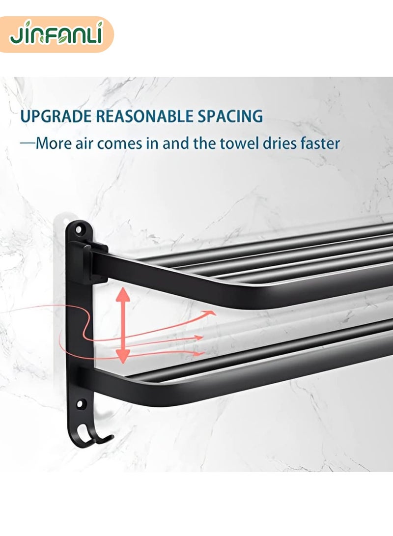 جين فان ل أنا رف مناشف، رف مناشف مزدوج قابل للطي، رف مناشف مثبت على الحائط في الحمام، تخزين أكثر استقرارًا، مساحة مقاومة للماء والصدأ من الألومنيوم (أسود، 40 سم) - Image 5