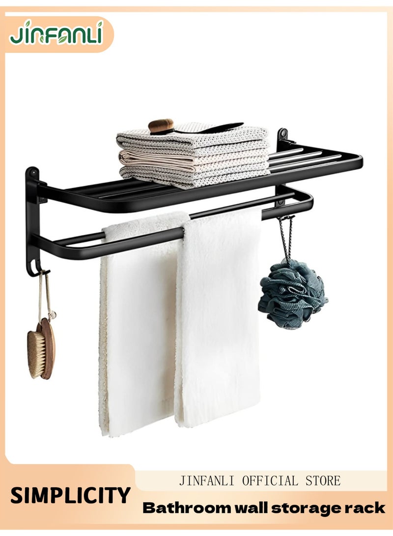 جين فان ل أنا رف مناشف، رف مناشف مزدوج قابل للطي، رف مناشف مثبت على الحائط في الحمام، تخزين أكثر استقرارًا، مساحة مقاومة للماء والصدأ من الألومنيوم (أسود، 40 سم) - Image 1