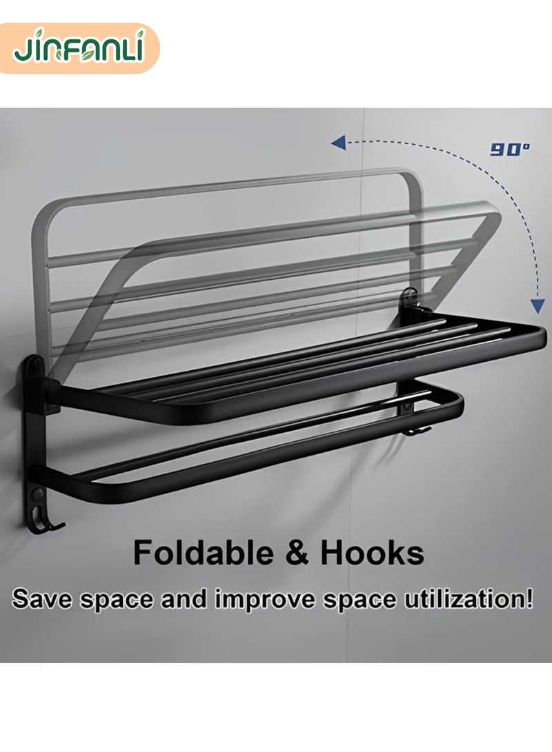 جين فان ل أنا رف مناشف، رف مناشف مزدوج قابل للطي، رف مناشف مثبت على الحائط في الحمام، تخزين أكثر استقرارًا، مساحة مقاومة للماء والصدأ من الألومنيوم (أسود، 40 سم) - Image 3
