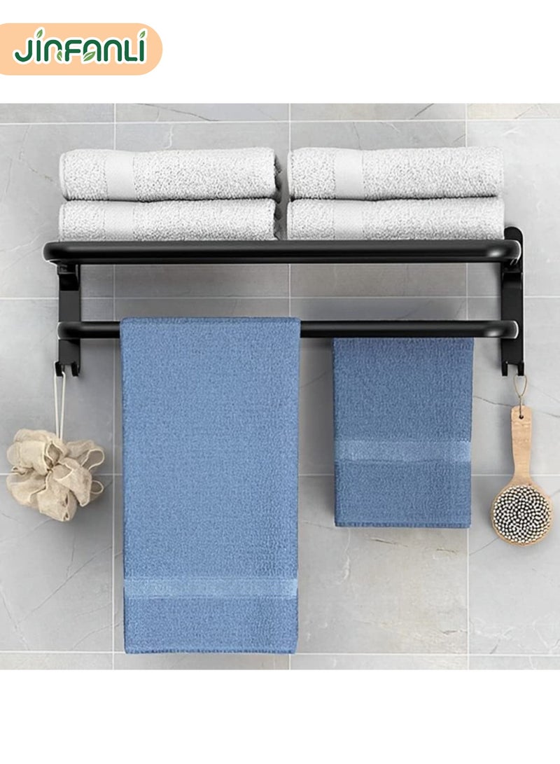 جين فان ل أنا رف مناشف، رف مناشف مزدوج قابل للطي، رف مناشف مثبت على الحائط في الحمام، تخزين أكثر استقرارًا، مساحة مقاومة للماء والصدأ من الألومنيوم (أسود، 40 سم) - Image 2