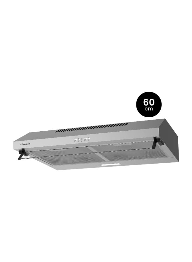 Bompani 60cm Built-In Kitchen Hood – Stainless Steel, Push Button, 3 Speeds, LED Light, Carbon Filter - Built-In 63 W H1160STN Silver - Image 1