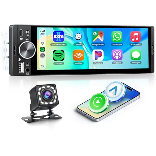 METEESER Single DIN Wireless Car Stereo with Wireless CarPlay & Android Auto, 6.9” in-Cell IPS Touchscreen, Bluetooth 5.2 Hands-Free, FM Radio, Steering Wheel Control, Backup Camera Included - Image 1
