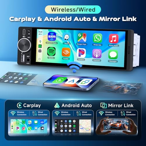 METEESER Single DIN Wireless Car Stereo with Wireless CarPlay & Android Auto, 6.9” in-Cell IPS Touchscreen, Bluetooth 5.2 Hands-Free, FM Radio, Steering Wheel Control, Backup Camera Included - Image 3