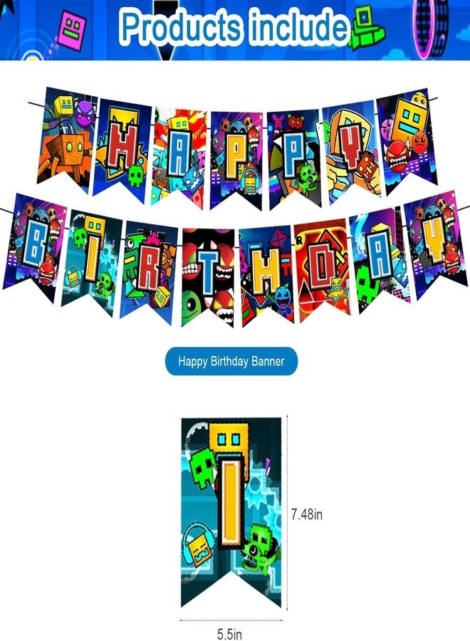 PINUO Geometry Aesthetic Dash Birthday Party Supplies,Geometry Aesthetic Dash Balloons Decorations for Cartoon Dash Game Party Happy Birthday Balloons, Cupcake Toppers, Cake Toppers - Image 4