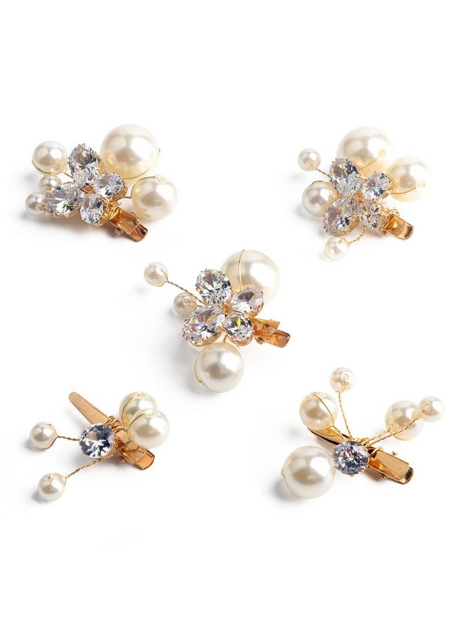 Sppry Small Sparkly Pearl Rhinestone Hair Clips Butterfly Hair Accessories For Bridal Women Girls In Wedding Prom Party Set Of 5 Pcs (Gold) - Image 1