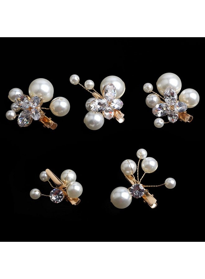 Sppry Small Sparkly Pearl Rhinestone Hair Clips Butterfly Hair Accessories For Bridal Women Girls In Wedding Prom Party Set Of 5 Pcs (Gold) - Image 3