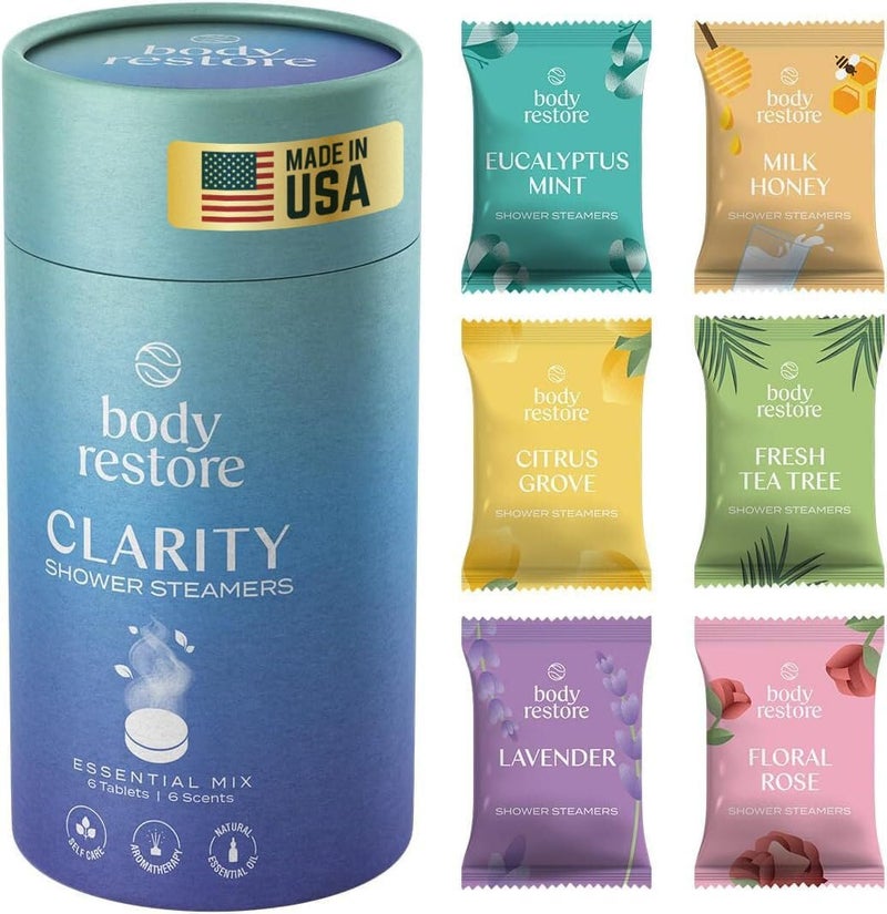 Body Restore Shower Steamers Aromatherapy 6 Pack - Christmas Stocking Stuffers for Men, Birthday Gifts for Women, White Elephant, Relaxation, Self Care - Clarity - Image 1