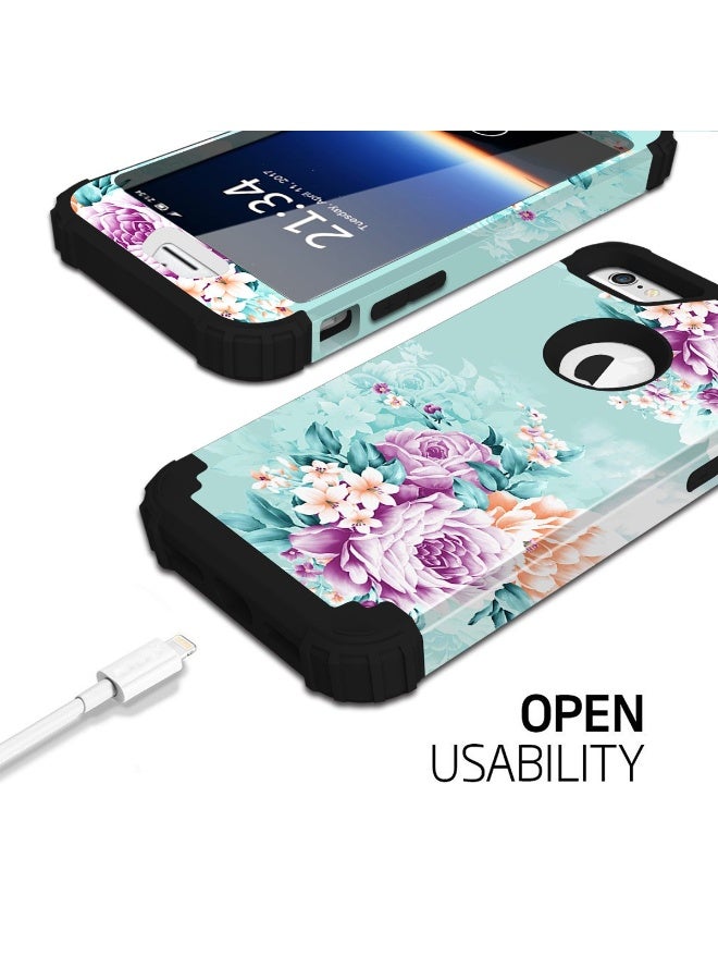 بيكسيو جراب PIXIU متوافق مع iPhone 6 و 6s، ثلاثي الطبقات شديد التحمل ومقاوم للصدمات، مصنوع من السيليكون الناعم والبلاستيك الصلب، غطاء واقٍ متين لهاتف iPhone 6 و 6s مقاس 4.7 بوصة بتصميم زهرة - Image 4