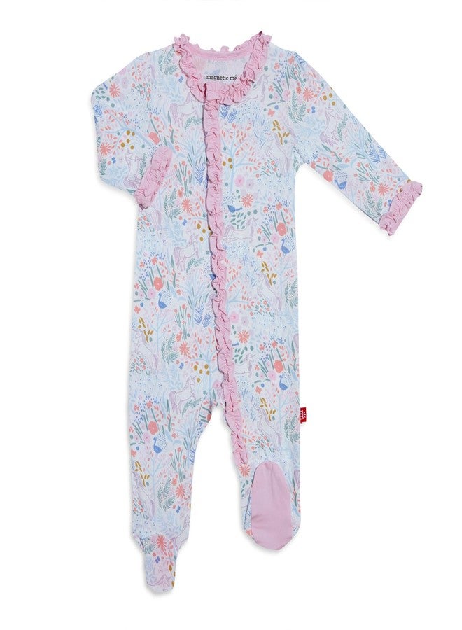 Magnetic Me Girls Modal Magnetic Baby Footie Pajamas | Silky Soft Modal Fabric | Pixie Pink Ruffle | 0-3 Months - Image 1