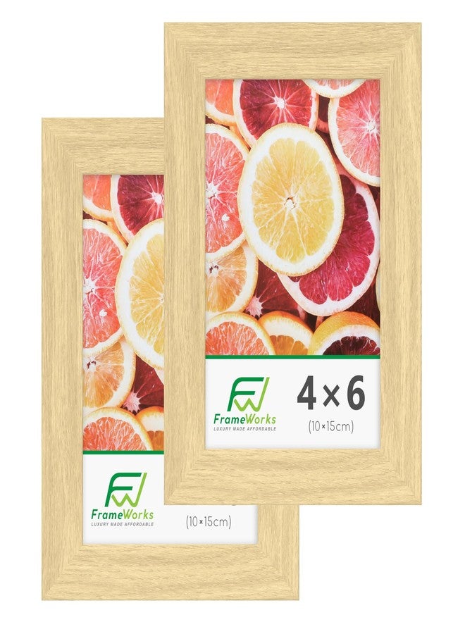 FrameWorks إطار صور FrameWorks، قطعتان، مقاس 4×6، من خشب البلوط الطبيعي - إطار صور خشبي كلاسيكي مع زجاج مقسّى، لمسة نهائية غير لامعة عصرية للمطبوعات والملصقات والشهادات وديكورات الحائط - جاهز للعرض - Image 1