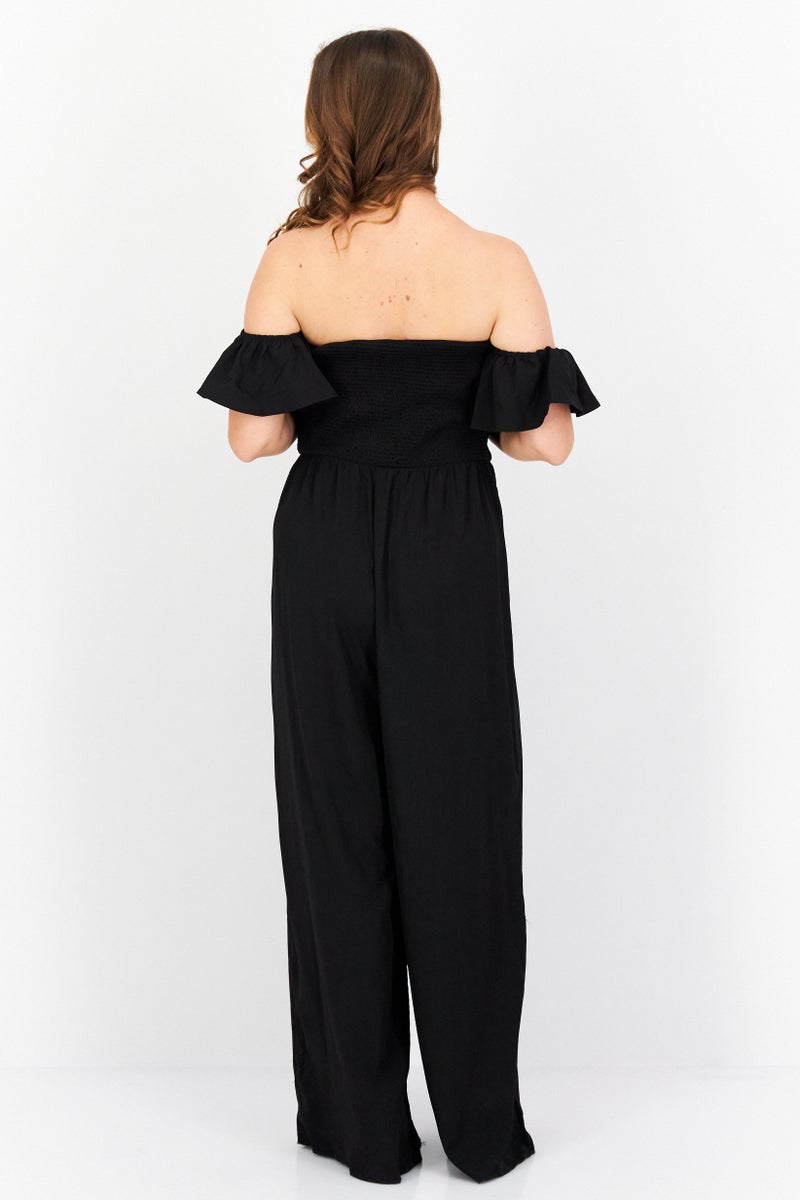 Riley & Rae Women Plain Short Sleeves Jumpsuits, Black - Image 3