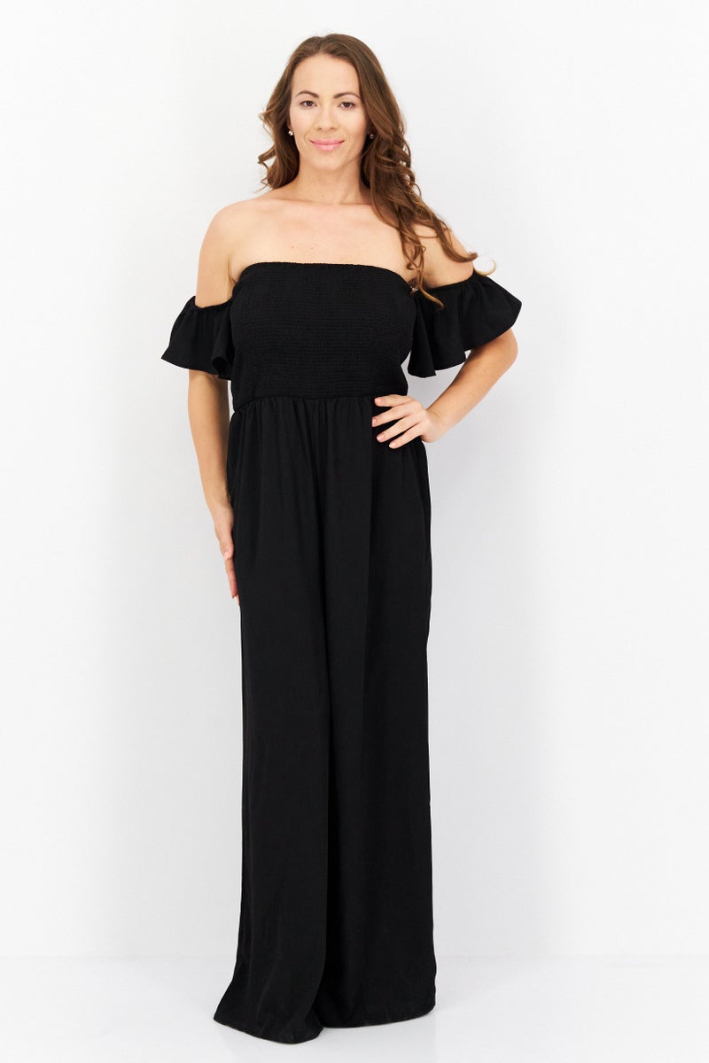 Riley & Rae Women Plain Short Sleeves Jumpsuits, Black - Image 1