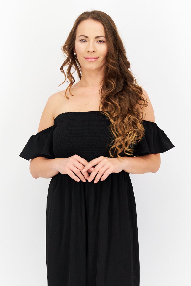 Riley & Rae Women Plain Short Sleeves Jumpsuits, Black - Image 2