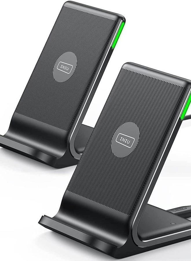 INIU Wireless Charger, [2 Pack] 15W Qi-Certified Fast Wireless Charging Stand with Sleep-Friendly Adaptive Light Compatible with iPhone 12 11 Pro XR XS X Plus Samsung Galaxy S20 Note 20 10 Google etc - Image 1