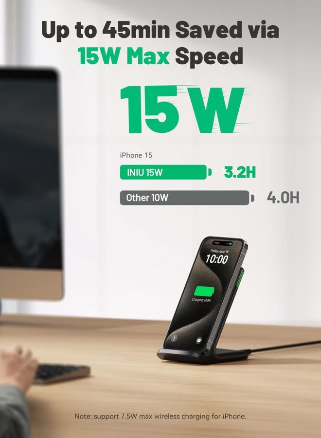 INIU Wireless Charger, [2 Pack] 15W Qi-Certified Fast Wireless Charging Stand with Sleep-Friendly Adaptive Light Compatible with iPhone 12 11 Pro XR XS X Plus Samsung Galaxy S20 Note 20 10 Google etc - Image 2