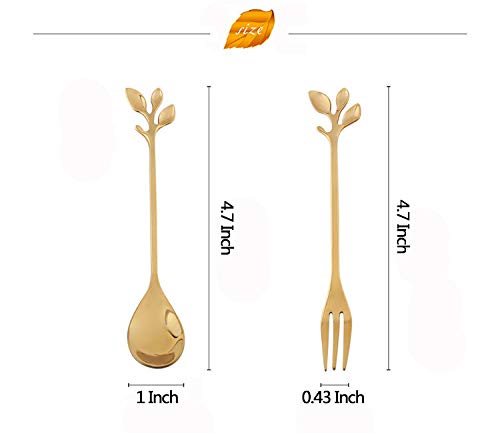 AnSaw 10-Pc Gold Mini Spoons & Forks Set, 4.7" - Stainless Steel, Leaf Handle, Ideal for Coffee,Tea, Appetizers, Tastings, Parties, Charcuterie & Cocktails - Image 2