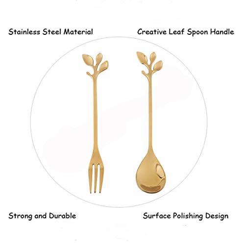 AnSaw 10-Pc Gold Mini Spoons & Forks Set, 4.7" - Stainless Steel, Leaf Handle, Ideal for Coffee,Tea, Appetizers, Tastings, Parties, Charcuterie & Cocktails - Image 3