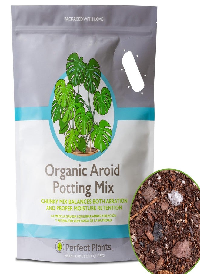 PERFECT PLANTS مزيج تربة عضوي لنباتات الأرويد من بيرفكت بلانتس | تربة زراعية خشنة لنباتات الزينة المنزلية الاستوائية | رقائق لحاء الصنوبر والفطريات الجذرية (8 كوارت) - Image 1