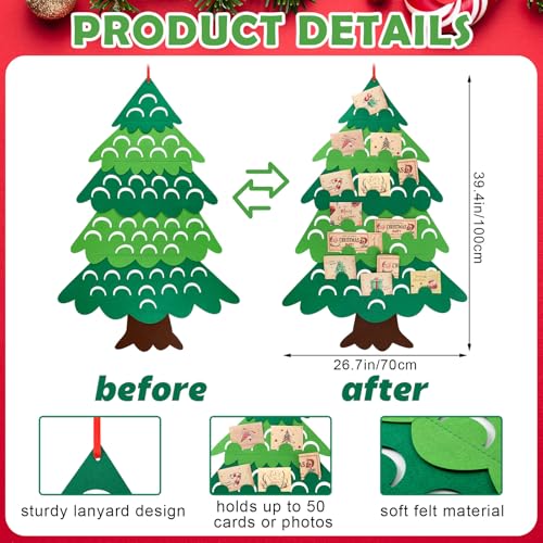 Jetec Christmas Card Holder Felt Christmas Tree Card Display Photo Holder Decorative Wall Hanging Picture Display for Xams Holiday Party Picture Gift - Image 3