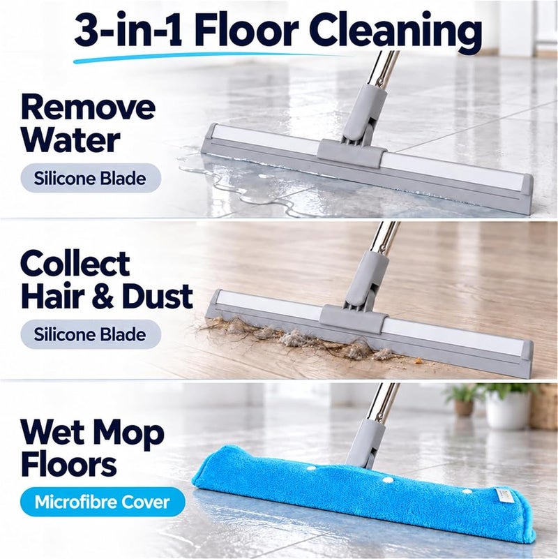 DrDirt مكنسة سيليكونية DrDirt Floor Squeegee بطول 120 سم/47 بوصة، مزودة بفرشاة ميكروفايبر لإزالة الماء والغبار من الأسطح الداخلية، تجف بسرعة - Image 2