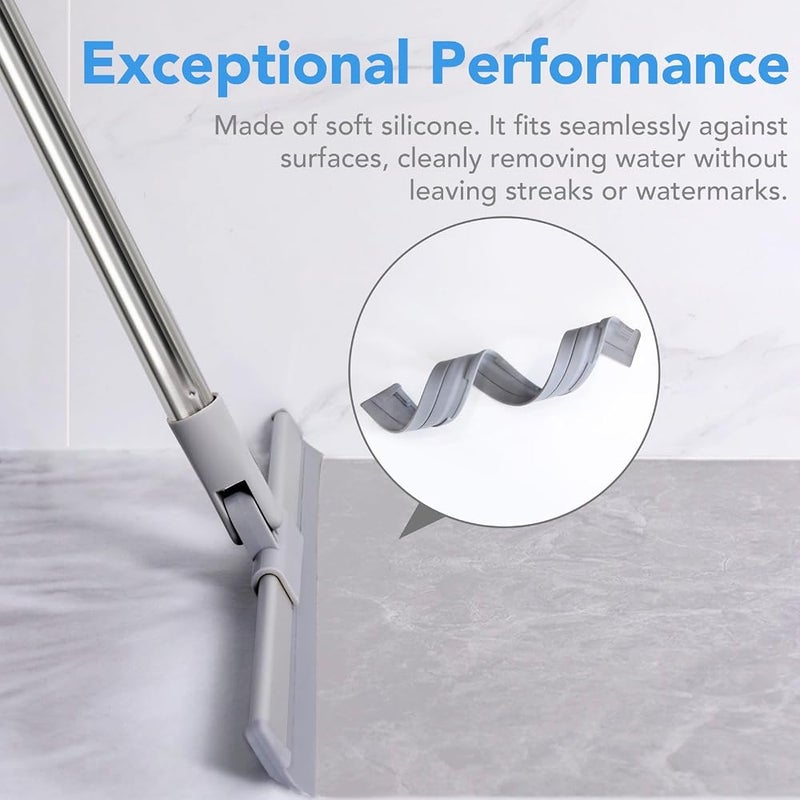 DrDirt مكنسة سيليكونية DrDirt Floor Squeegee بطول 120 سم/47 بوصة، مزودة بفرشاة ميكروفايبر لإزالة الماء والغبار من الأسطح الداخلية، تجف بسرعة - Image 3