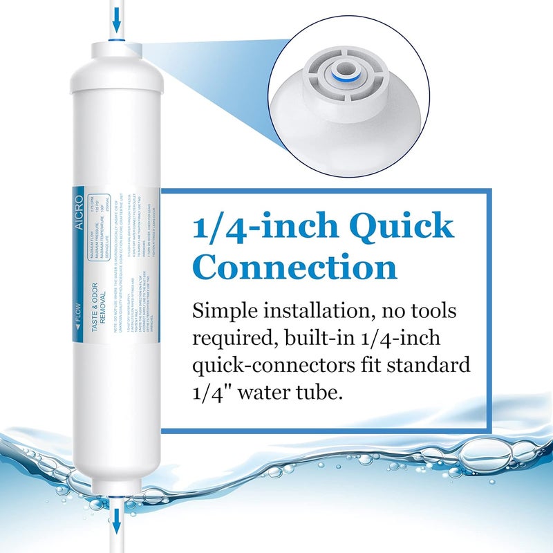 Vegebe Inline Water Filter for Ice Maker, Refrigerator, Under-Sink Reverse Osmosis Water System, Post Activated Carbon Water Filter Replacement Cartridge with 1/4-Inch Quick-Connect (Pack of 2) - Image 4