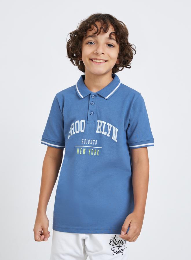 Styli Boys Blue Brooklyn Print Polo T-Shirt - Image 1